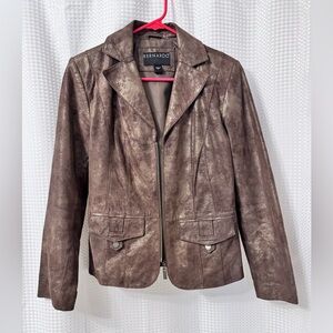 Bernardo Metallic Leather Jacket. Brown. Size Small.